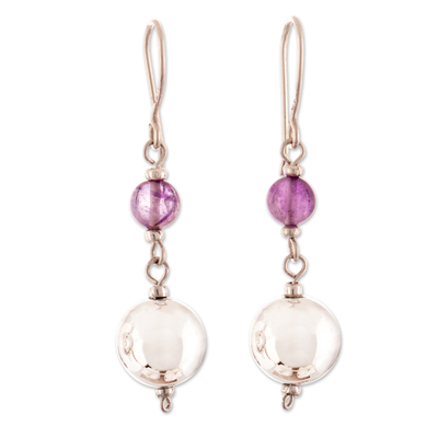 High-Polished Sterling Silver and Amethyst Dangle Earrings