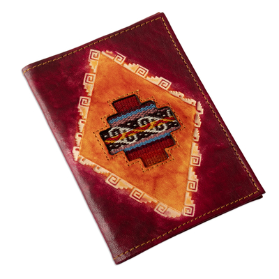 Chakana-Themed Burgundy Leather Passport Cover from Peru