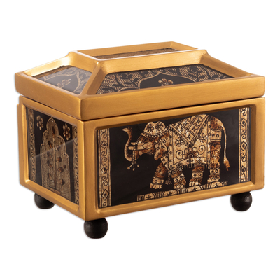 Classic Golden-Toned Reverse Painted Glass Jewelry Box