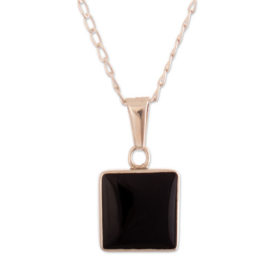 Polished Modern Natural Onyx and Angelite Pendant Necklace