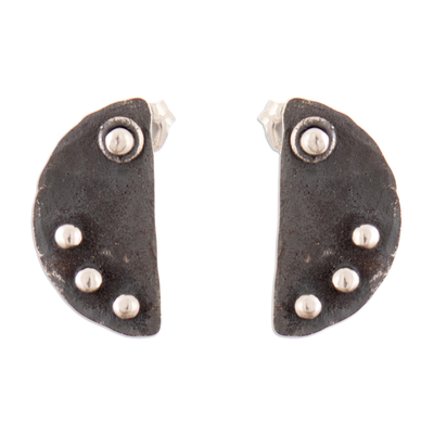 Modern Semicircle Sterling Silver Button Earrings