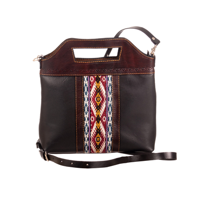 Leather Sling Handle Bag with Wool Accent Removable Strap