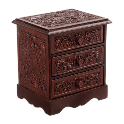 Baroque-Inspired Embossed Mohena Wood and Leather Chest