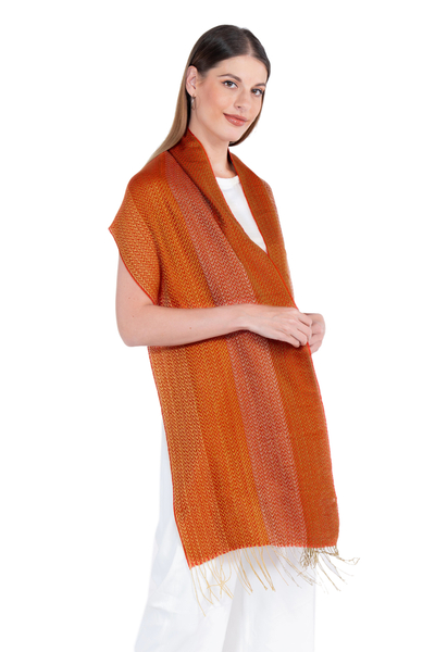 Warm-Toned Handwoven Baby Alpaca Blend Scarf from Peru