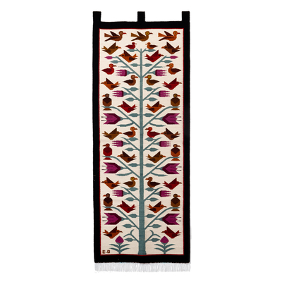 Nature-Inspired Bird-Themed Handloomed Wool Tapestry
