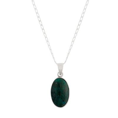 Sterling Silver Pendant Necklace with Chrysocolla Stone
