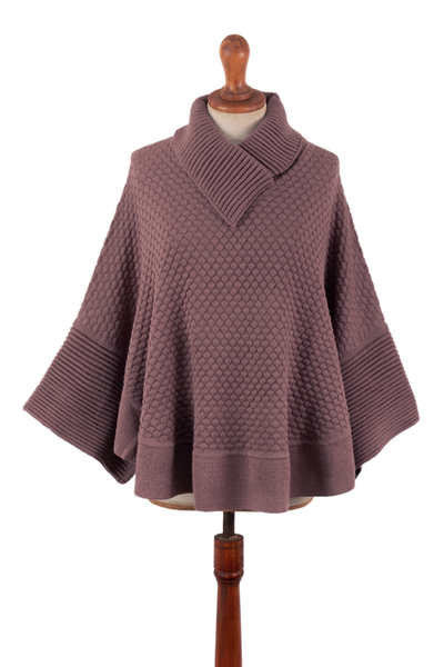 100% Baby Alpaca Pink Poncho with Honeycomb Patterns