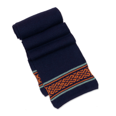 Knit Classic Indigo and Orange 100% Baby Alpaca Scarf