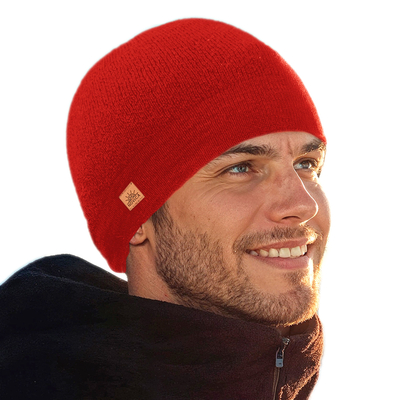 Unisex Soft Alpaca Blend Knit Hat in Crimson Red