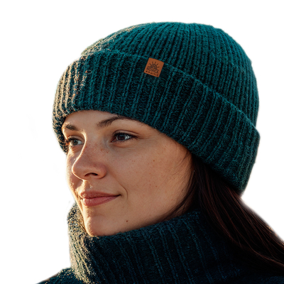 Alpaca and Wool Blend Knit Beanie Hat in Peacock Teal