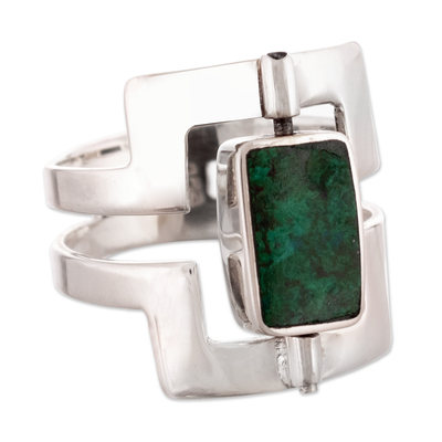 Reversible Natural Onyx and Chrysocolla Cocktail Ring