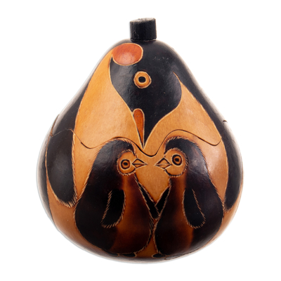 Penguin-Themed Artisan-Made Dried Mate Gourd Decorative Box