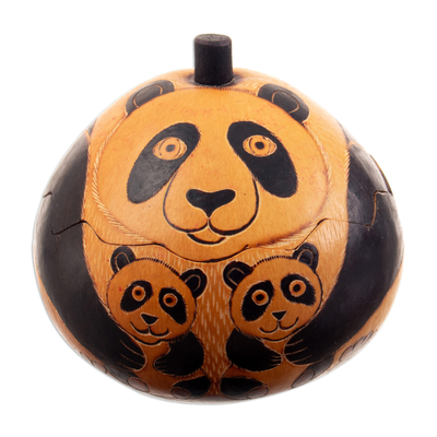 Fair Trade Handcrafted Dried Mate Gourd Panda Decorative Box