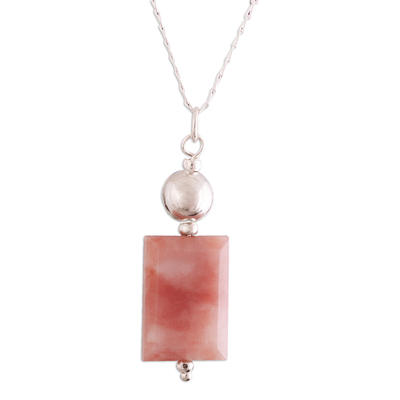 Sterling Silver Necklace with Rectangular Pink Opal Pendant