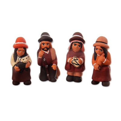 Hand-Painted Andean-Themed 4-Piece Ceramic Figurine Set