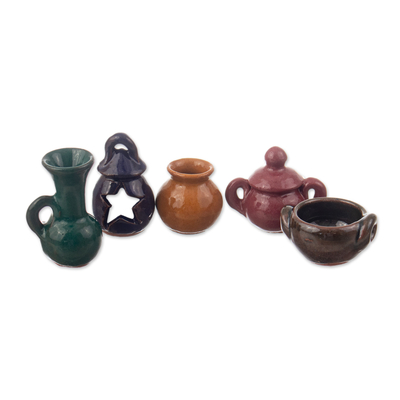 5 Hand-Painted Andean Vase-Inspired Ceramic Mini Figurines