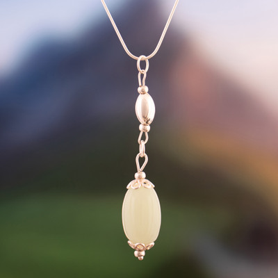 White Onyx Sterling Silver Pendant Necklace from Peru