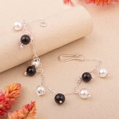 Black Onyx and Sterling Silver Bracelet with Polished Finish