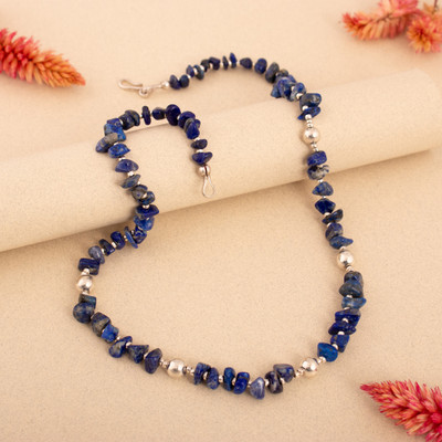 Natural Lapis Lazuli and Sterling Silver Beaded Necklace