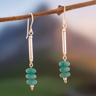 Minimalist Silver Dangle Earrings with Amazonite Gems