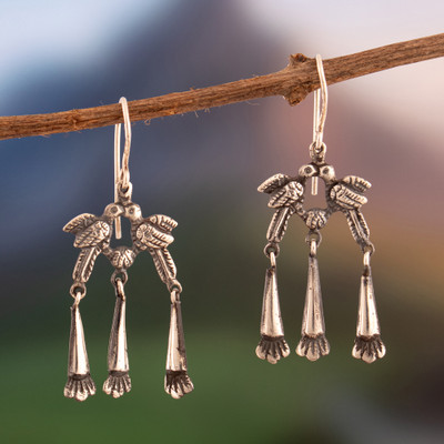 Bird-Themed Oxidized Silver Chandelier Waterfall Earrings