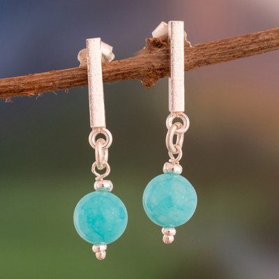 Textured Amazonite Sterling Silver Dangle Earrings from Peru