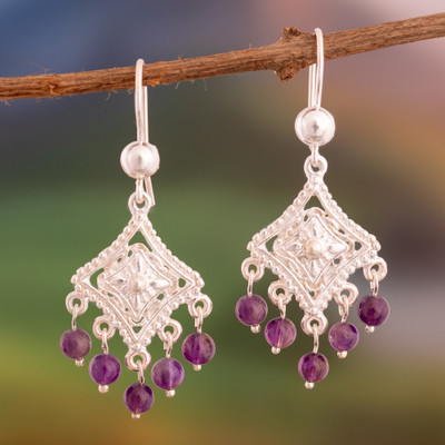 Andean Artisan-Made Birthstone Amethyst Chandelier Earrings