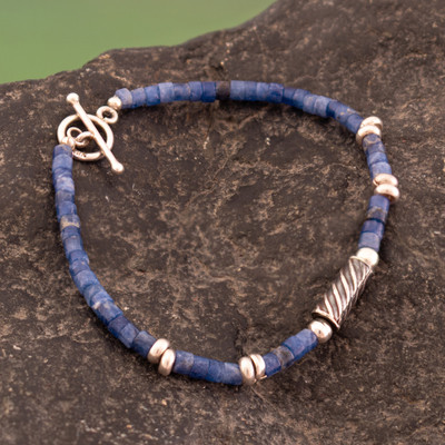 Sodalite Beaded Bracelet with Darkened Silver Pendant
