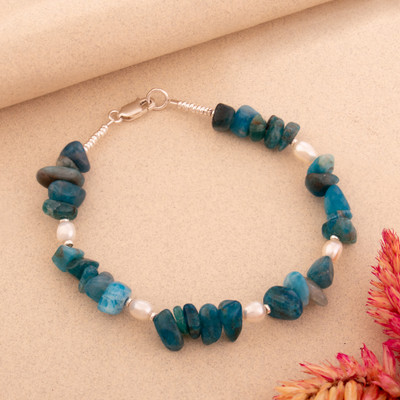 Ocean-Inspired Cultured Pearl and Apatite Beaded Bracelet