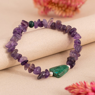 Natural Amethyst and Chrysocolla Beaded Bracelet from Peru