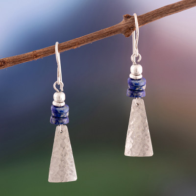 Pyramid-Inspired Modern Lapis Lazuli Silver Dangle Earrings