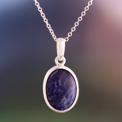 Silver Pendant Necklace with Natural Sodalite Gemstone