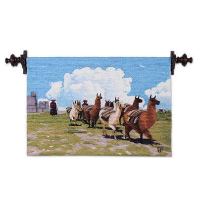 Hand Made Llama Themed Wool Tapestry from Peru