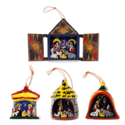 Hand Made Religious Wood Christmas Ornaments (Set of 4)