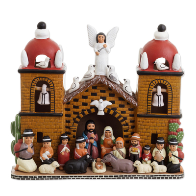 Intricate Ceramic Church Nativity Scene Sculpture