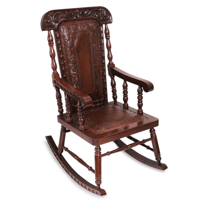 Traditional Wood Leather Rocking Chair