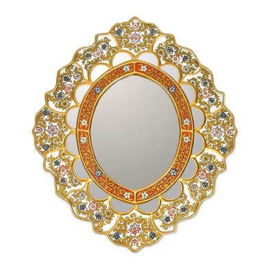 Fair Trade Reverse Painted Glass Oval Wall Mirror
