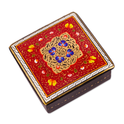 Hand-Painted Lacquered and Gilded Wood Jewelry Box in Red