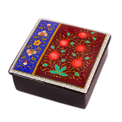 Lacquered Walnut Wood Jewelry Box with Floral Motifs