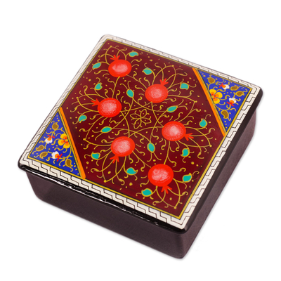 Pomegranate Tree-Themed Lacquered Walnut Wood Jewelry Box