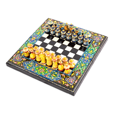 Handcrafted Floral and Leafy Black Walnut Wood Chess Set