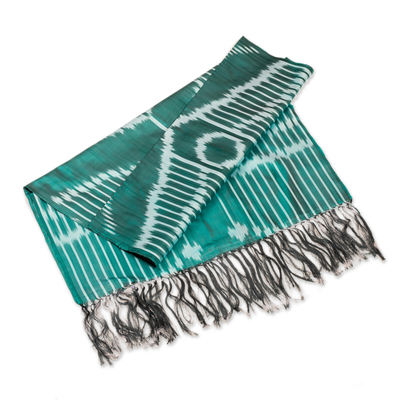 Handwoven Traditional Patterned Green Silk Shawl