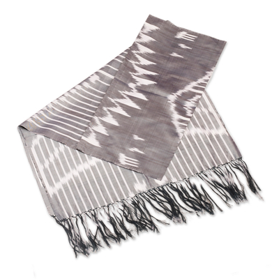 Handwoven Traditional Patterned Grey Silk Shawl