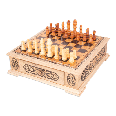 Handcrafted Traditional Wooden Chess Set from Uzbekistan