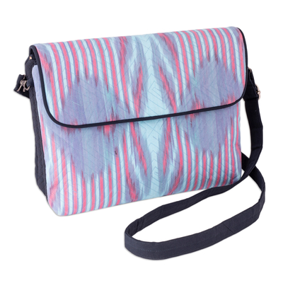 Pink and Blue Ikat Patterned Sling Bag from Uzbekistan