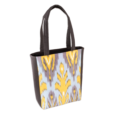 Grey Yellow & Light Blue Traditional Ikat Patterned Tote Bag