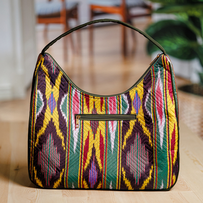 Colorful Ikat Handbag with Five Exterior Zippered Pockets