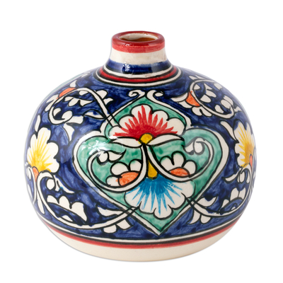Colorful Glazed Ceramic Vase with Hand-Painted Floral Motifs