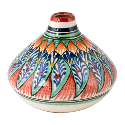 Glazed Ceramic Vase with Hand-Painted Motifs from Uzbekistan
