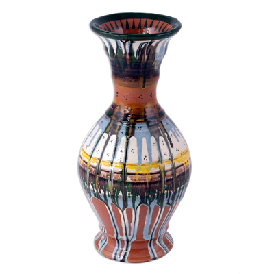 Modern Uzbek Glazed Ceramic Vase with Hand-Painted Motifs